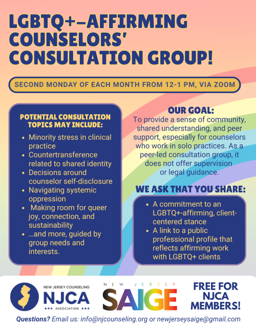 NJ-SAIGE LGBTQ+-Affirming Counselors' Consultation Group